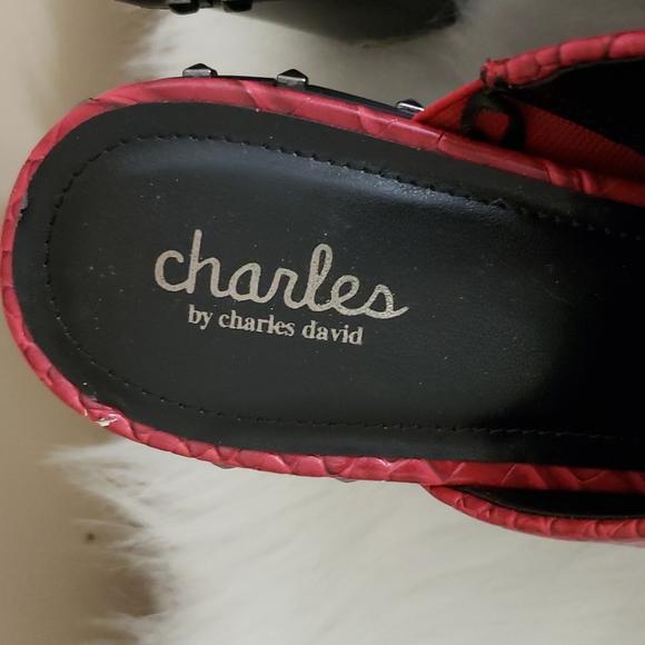 Charles by Charles David Dawson Red Mules Studded Slip On Women's Size 10 - Picture 5 of 7